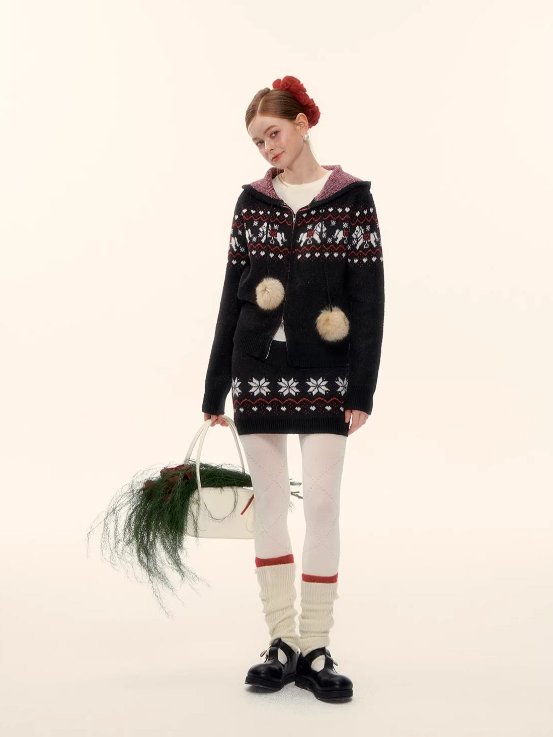 Hooded Knit Cardigan & Mini Skirt Two-Piece Set