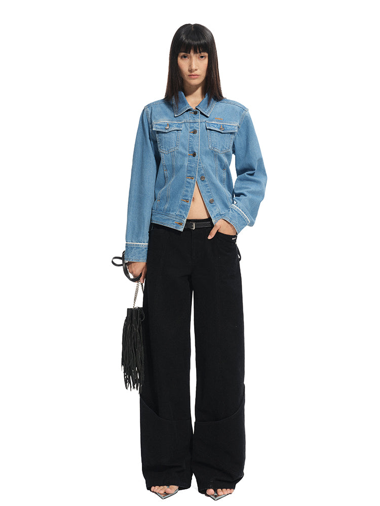 Modern Denim Regular-shoulder Structured Cropped Jacket - CHINASQUAD