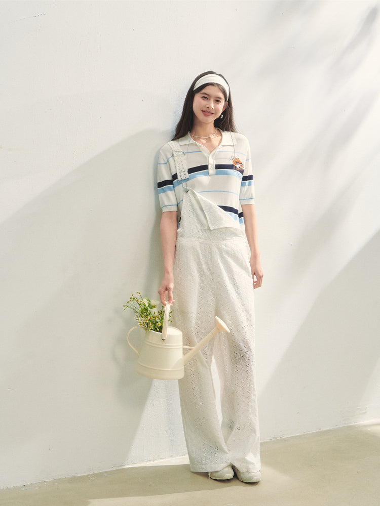 Embroidered Striped Knitted Short-sleeve Polo Shirt - CHINASQUAD