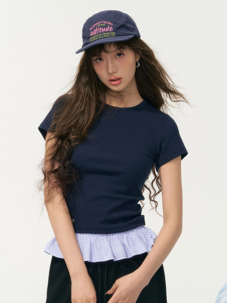 Fake Two-Piece Patchwork Puff Sleeve
