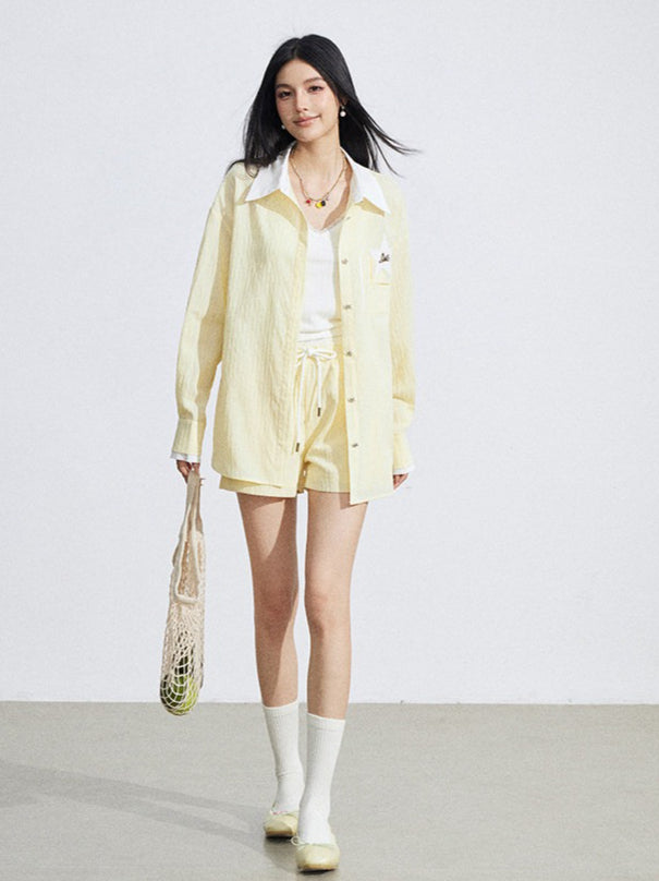 Layered Shirt and Shorts Two-Piece Set