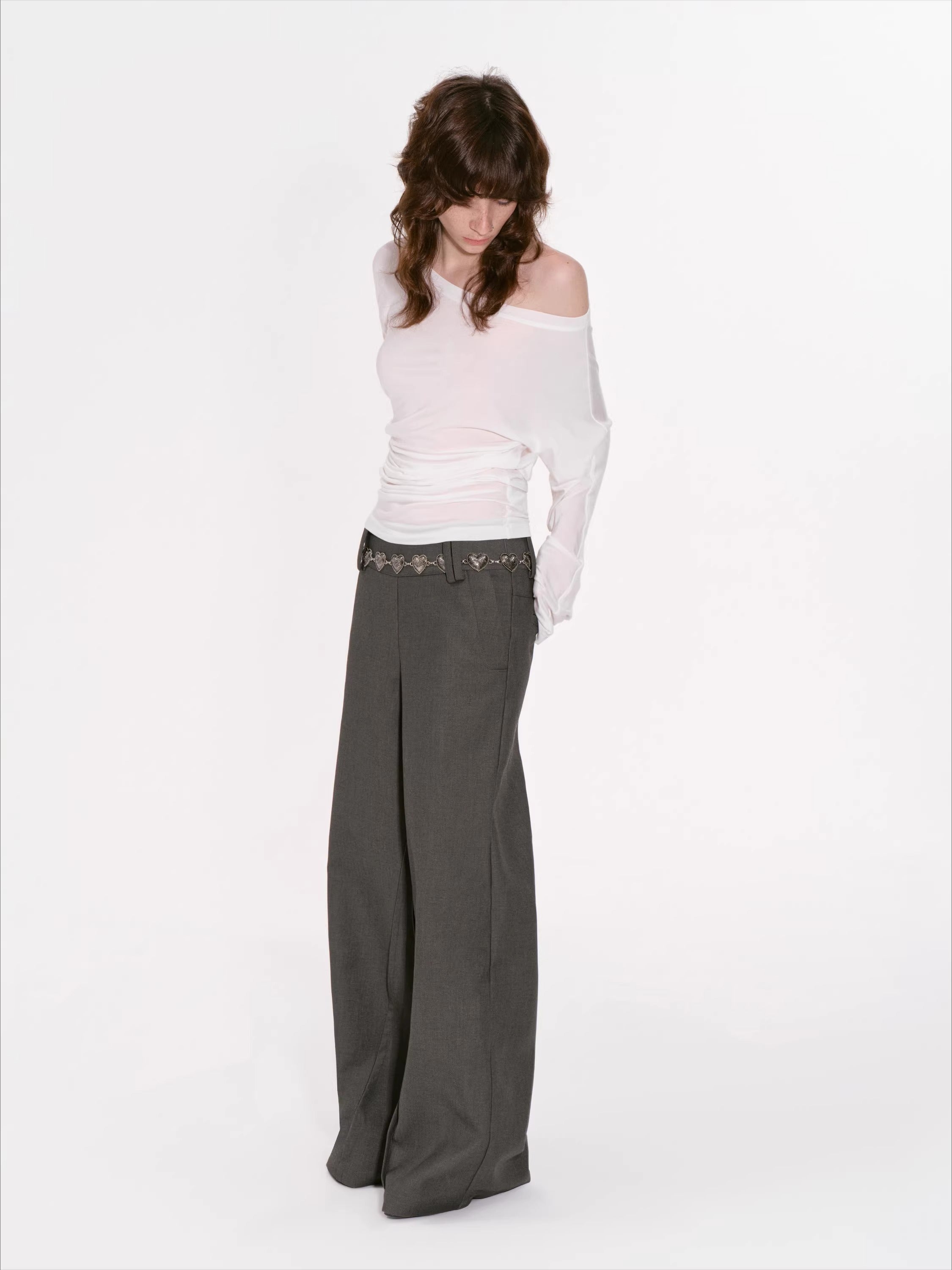 Draped Lyocell Off-Shoulder Long Sleeve T-Shirt