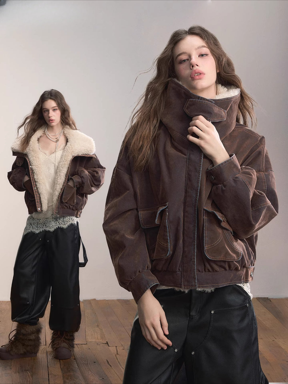 Velvet Fusion Oversized Faux Fur Down Jacket