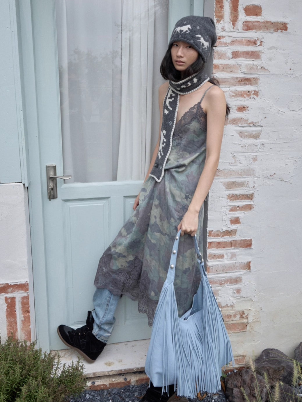 Fair Isle Pony Jacquard Knit Beanie