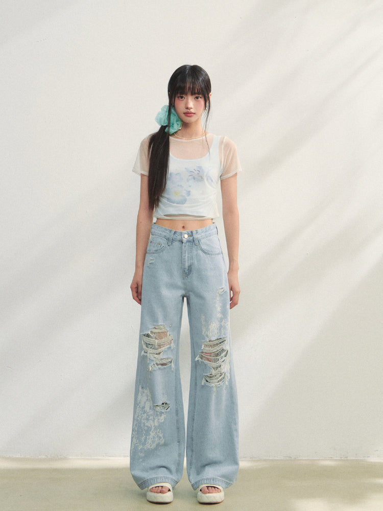 Blue Printed 2-in-1 T-shirt - CHINASQUAD