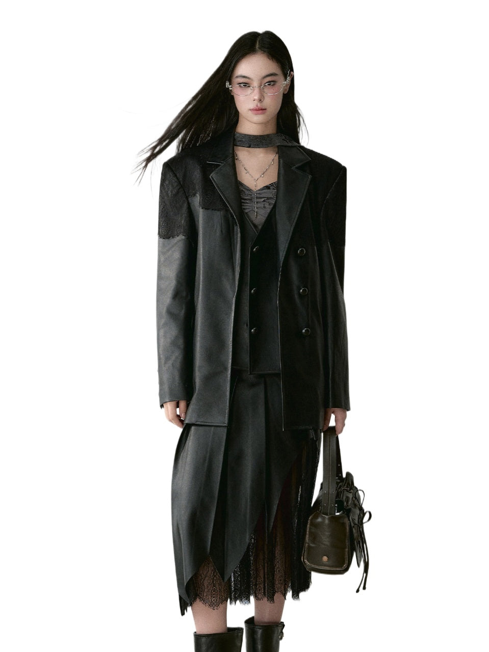 Structured Laced Leather Blazer - CHINASQUAD