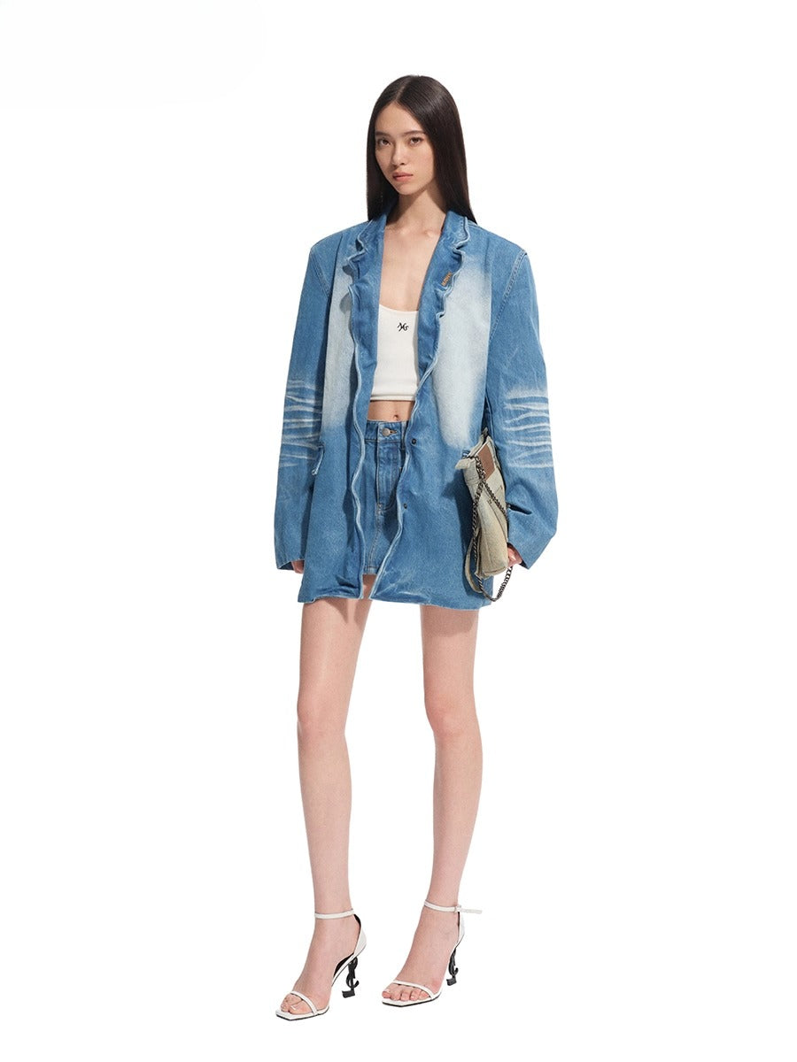 "Caracal Series" Washed Twill Denim Blazer - CHINASQUAD