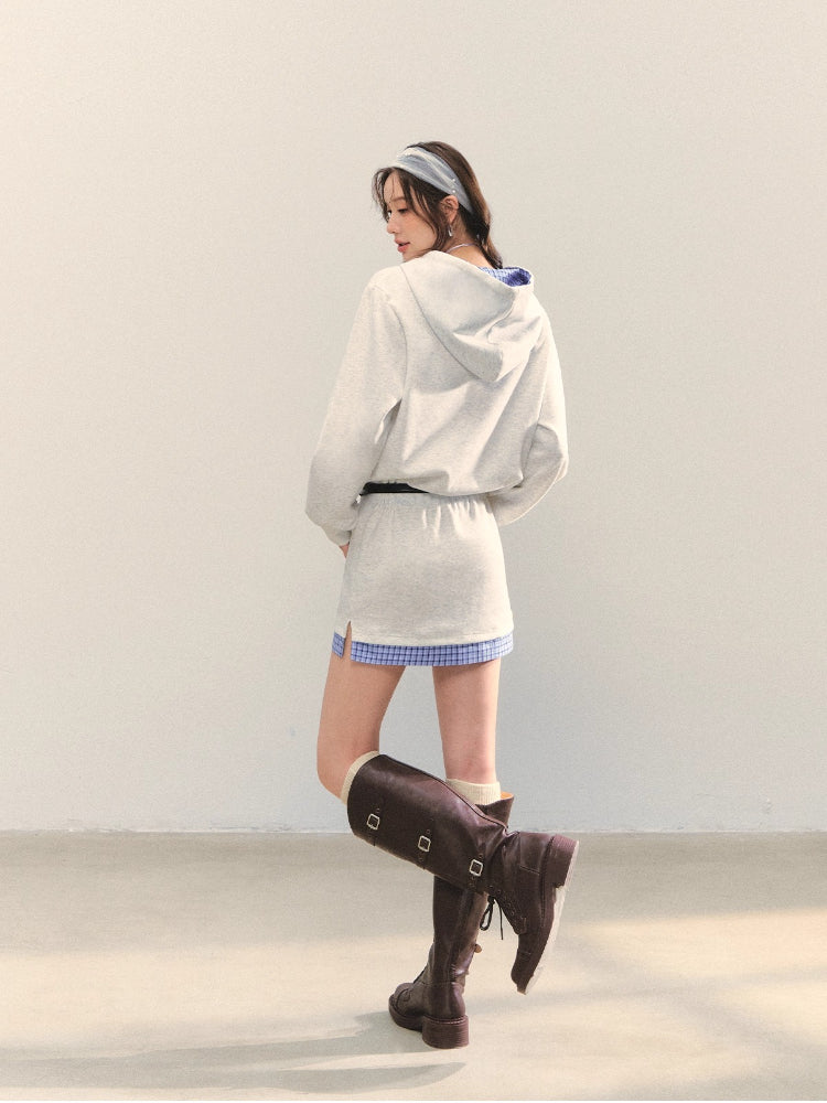 Plaid Splicing Embroidery Hooded Dress - CHINASQUAD