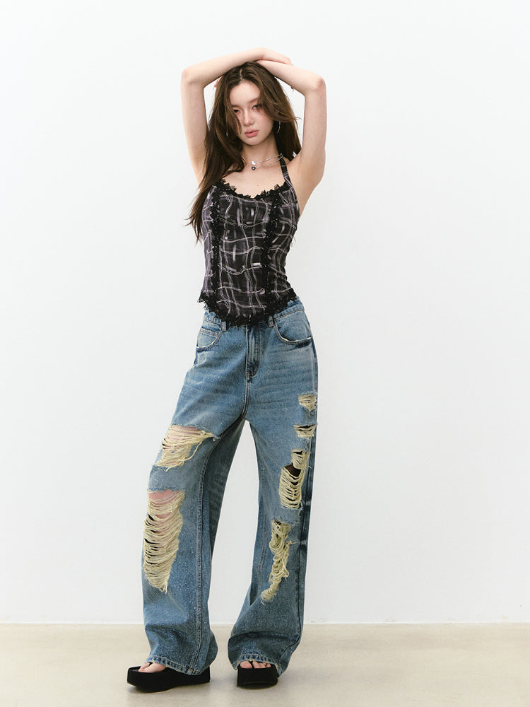 Lace Splicing Halter Neck Top - CHINASQUAD