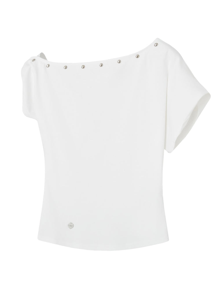 Off-Shoulder Asymmetric Twist Knot Half-sleeve Top - CHINASQUAD