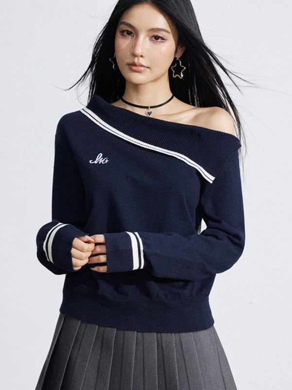 Off-Shoulder Merino Wool Blend Knit Base Layer