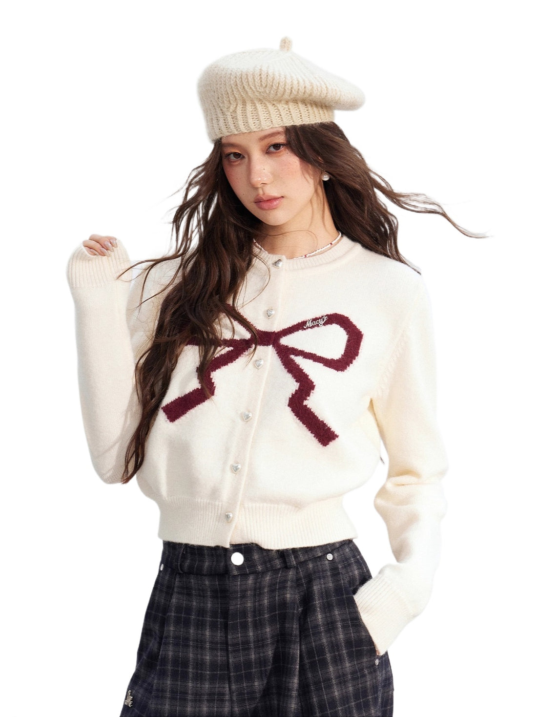 Bow Detail Cropped Knit Cardigan