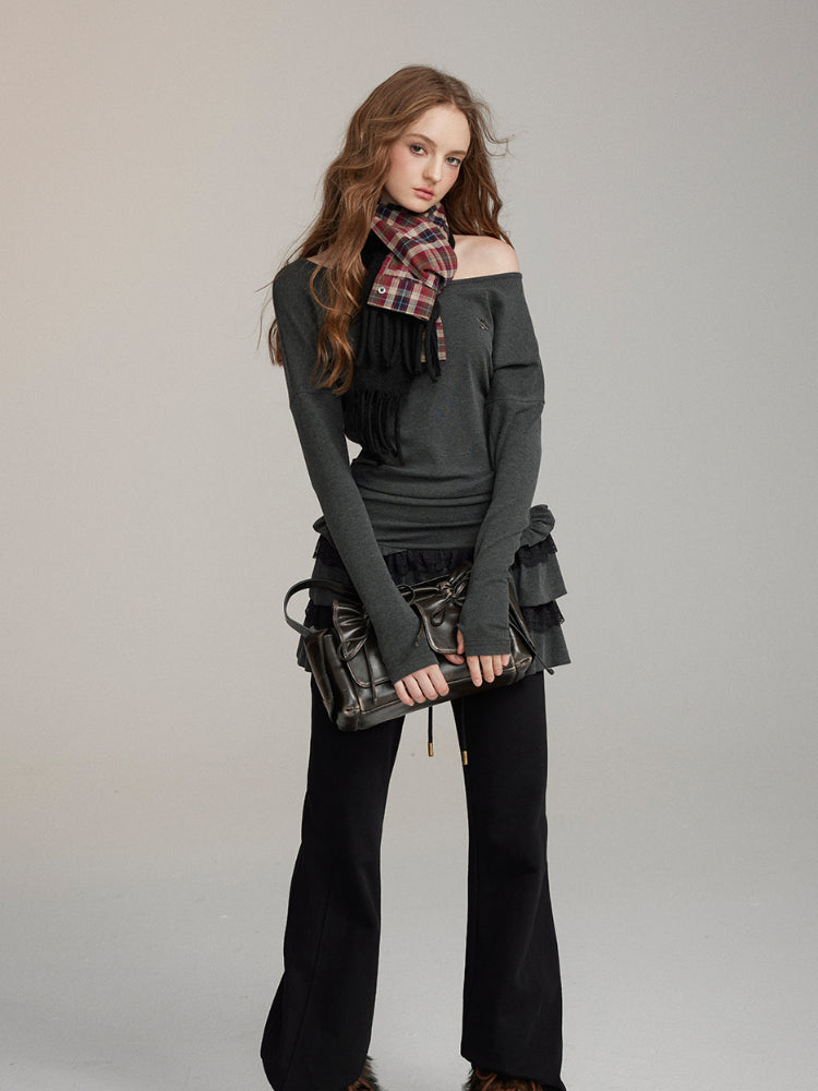 One-Shoulder Lace-Trim Tiered Dress - CHINASQUAD