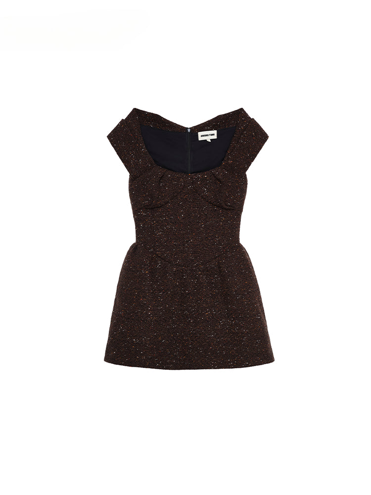 Brown Pleated Structured Dress - CHINASQUAD