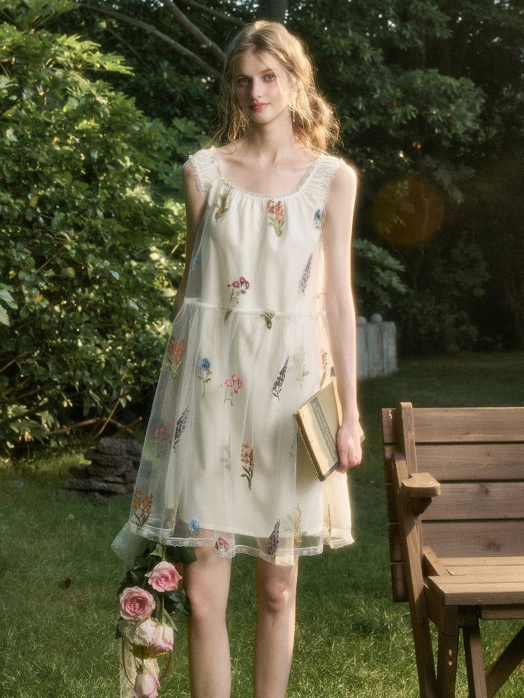Chiffon Floral Embroidered Dress - CHINASQUAD