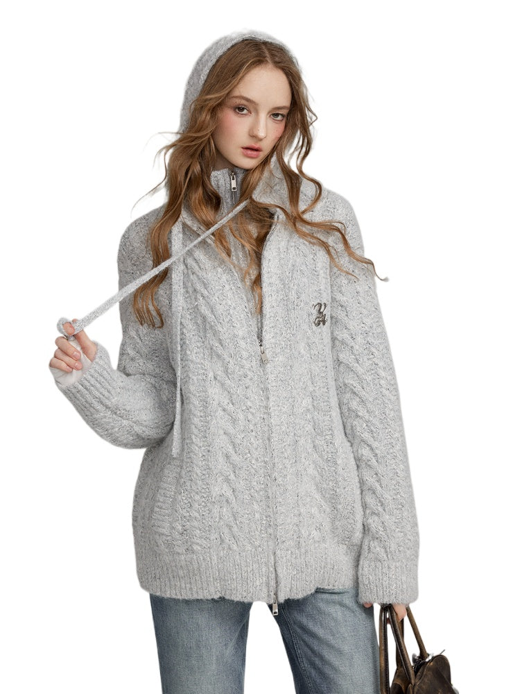 Two-Piece Chunky Knit High-Neck Cardigan - CHINASQUAD