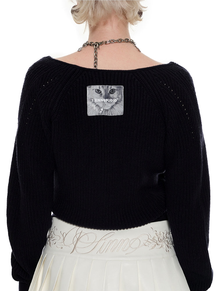 V-neck Knit Cardigan - CHINASQUAD