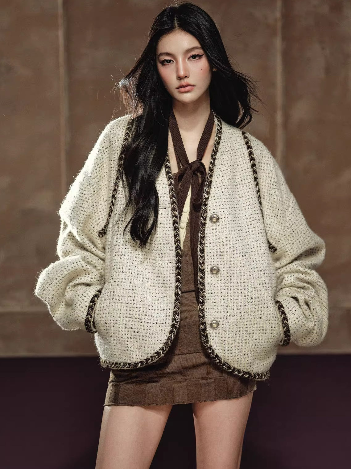 Wool-Blend Batwing Cardigan Jacket