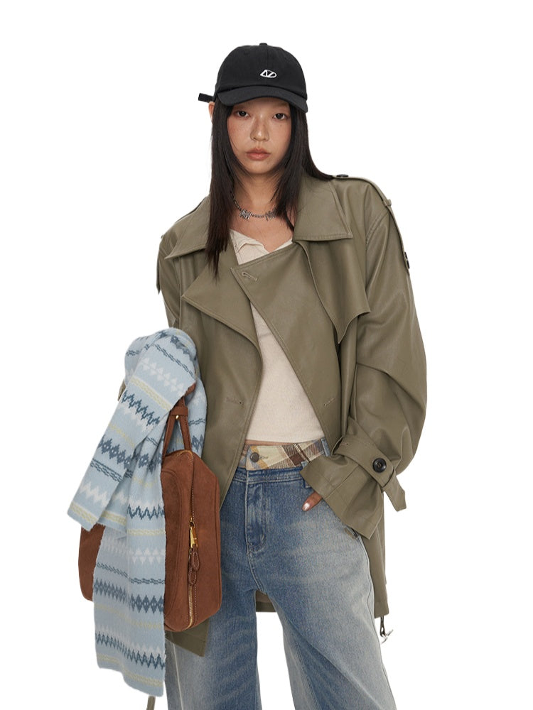 Classic PU Trench Leather Jackets - CHINASQUAD