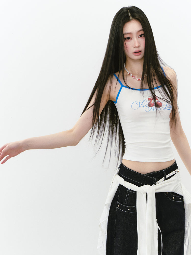 Colorblock Letter Print Cami Top - CHINASQUAD