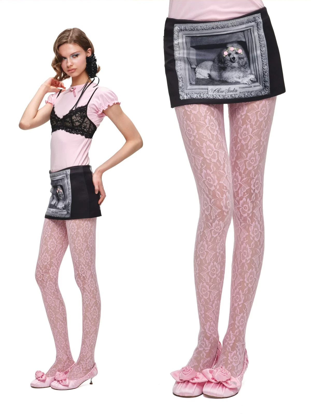 Vintage Frame Dog Satin Mini Skirt 1Jinn Studio