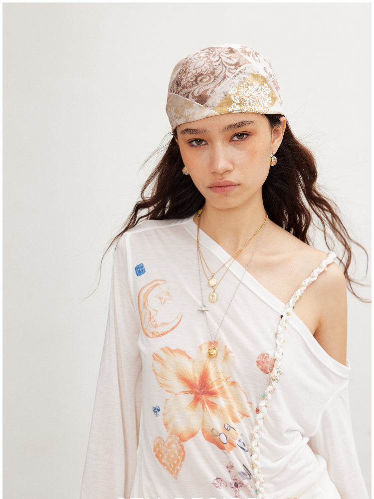 Printed Tie-Up Silk Scarf Headscarf Head Wrap - CHINASQUAD
