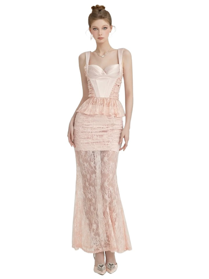 Lace Satin Boned Two-Piece Set - CHINASQUAD