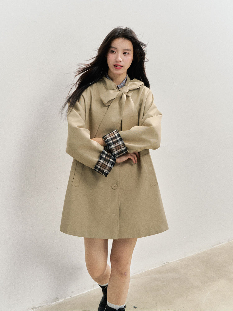 Khaki Bow Trench Coat - CHINASQUAD