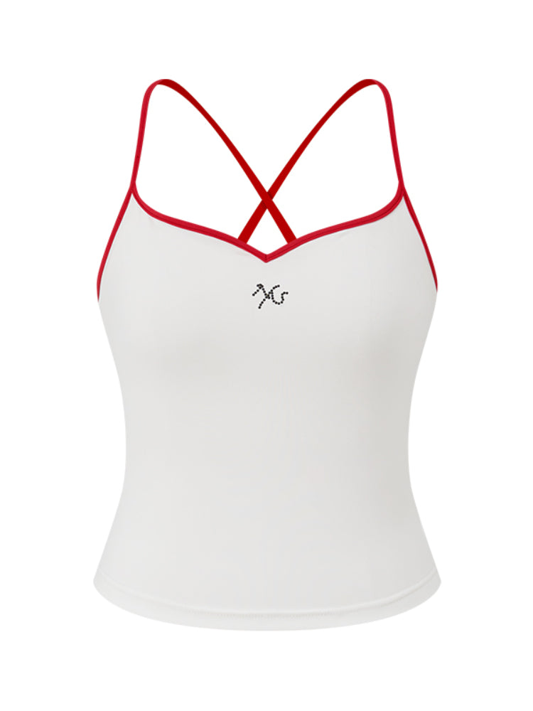 Pearl Rhinestone Color-block Strap Top - CHINASQUAD