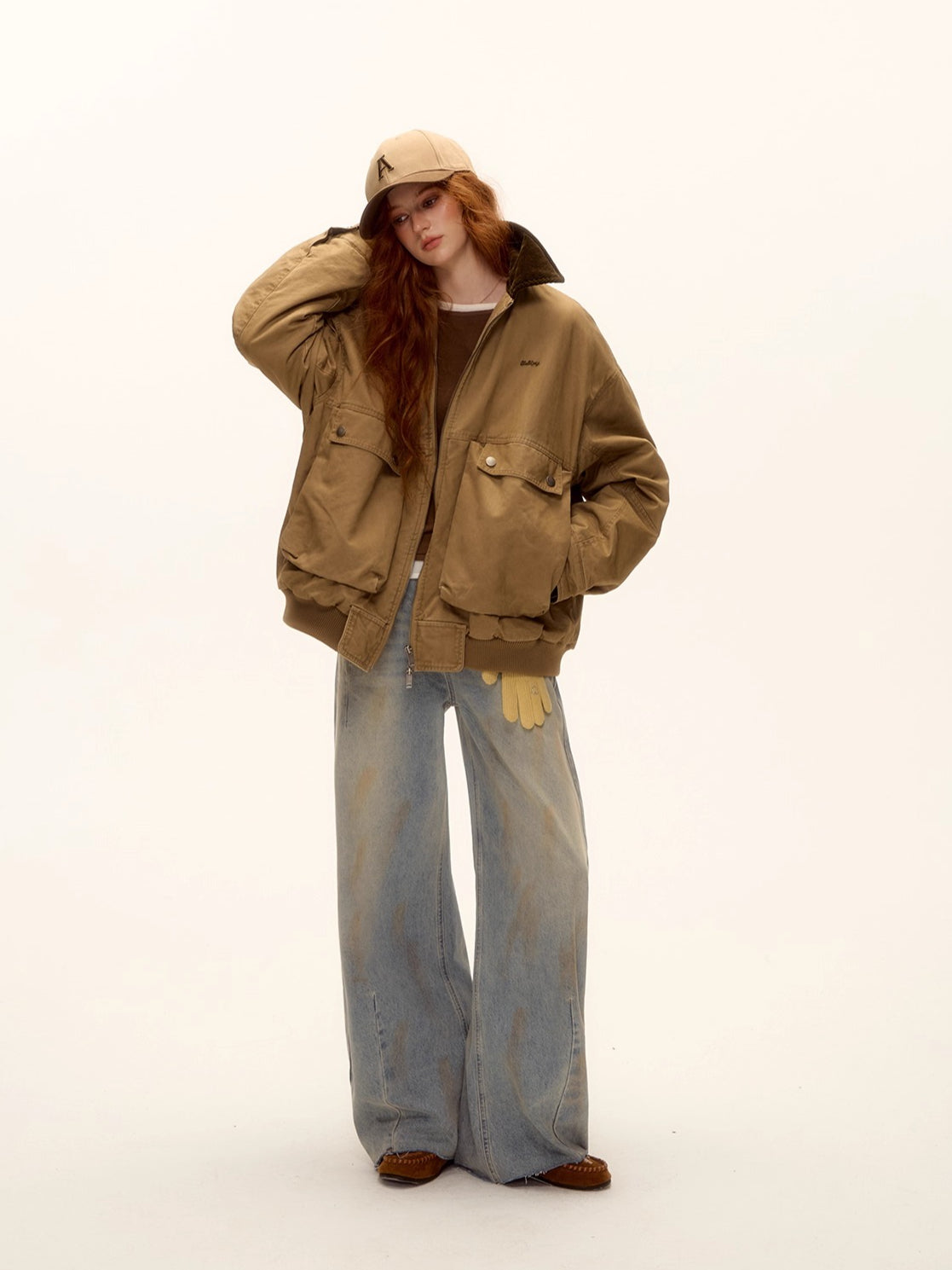 Vintage Washed Distressed Wide-Leg Denim Pants