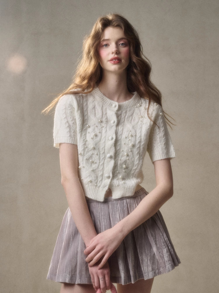 Velvet Floral Pleated Skirt - CHINASQUAD