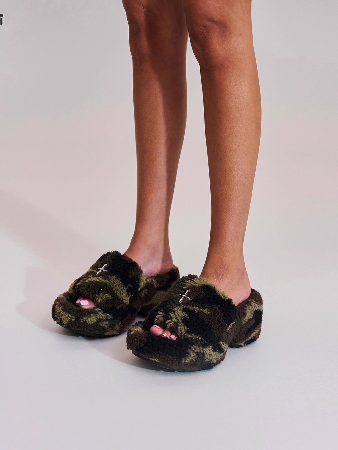 Cross Relic Shearling Heel Mules