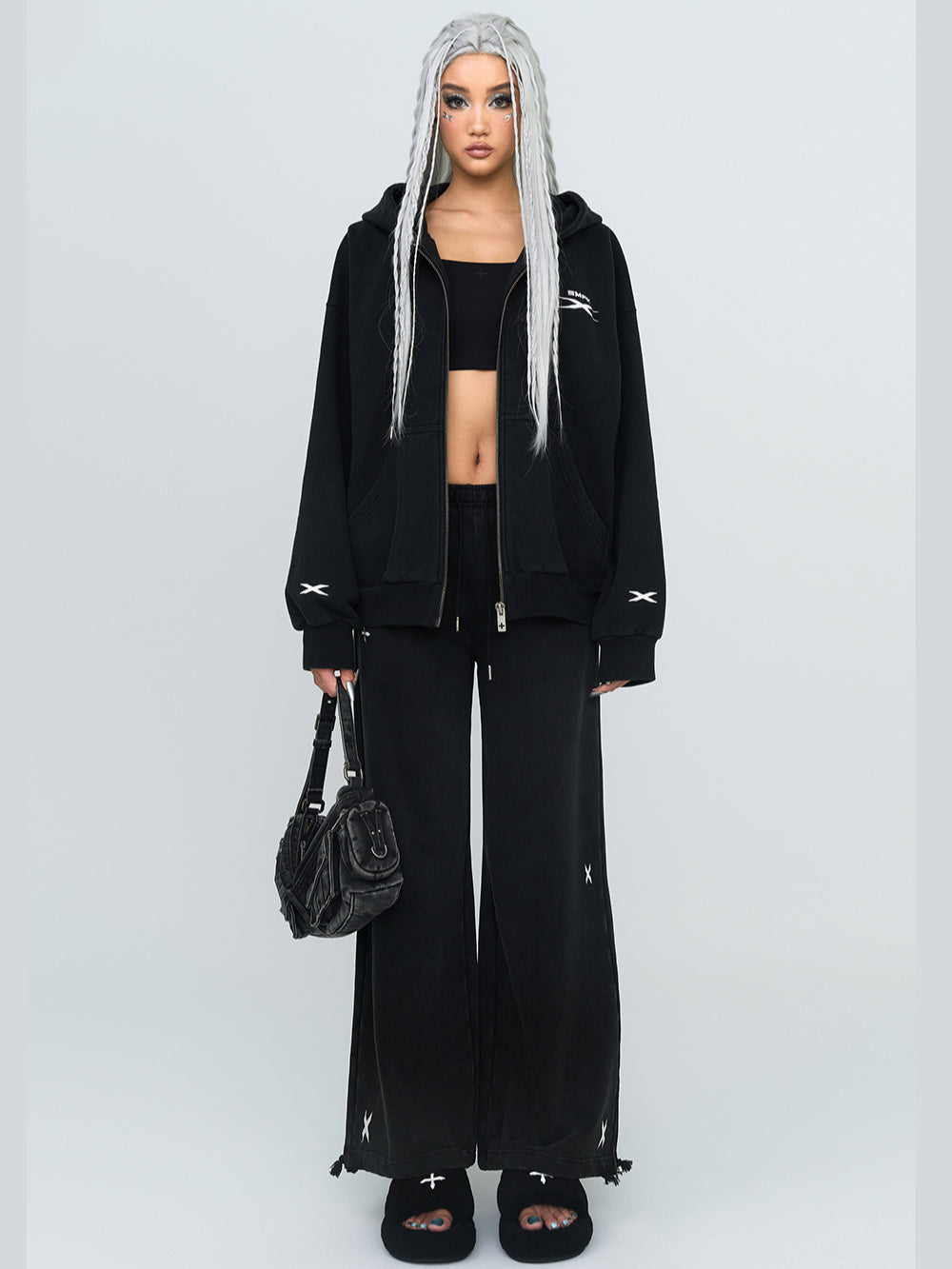 Black & Gray Floral Straigh-Leg Pants - CHINASQUAD