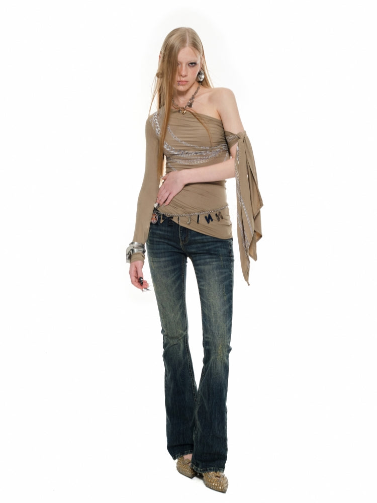 Chain Print Off-shoulder Top - CHINASQUAD