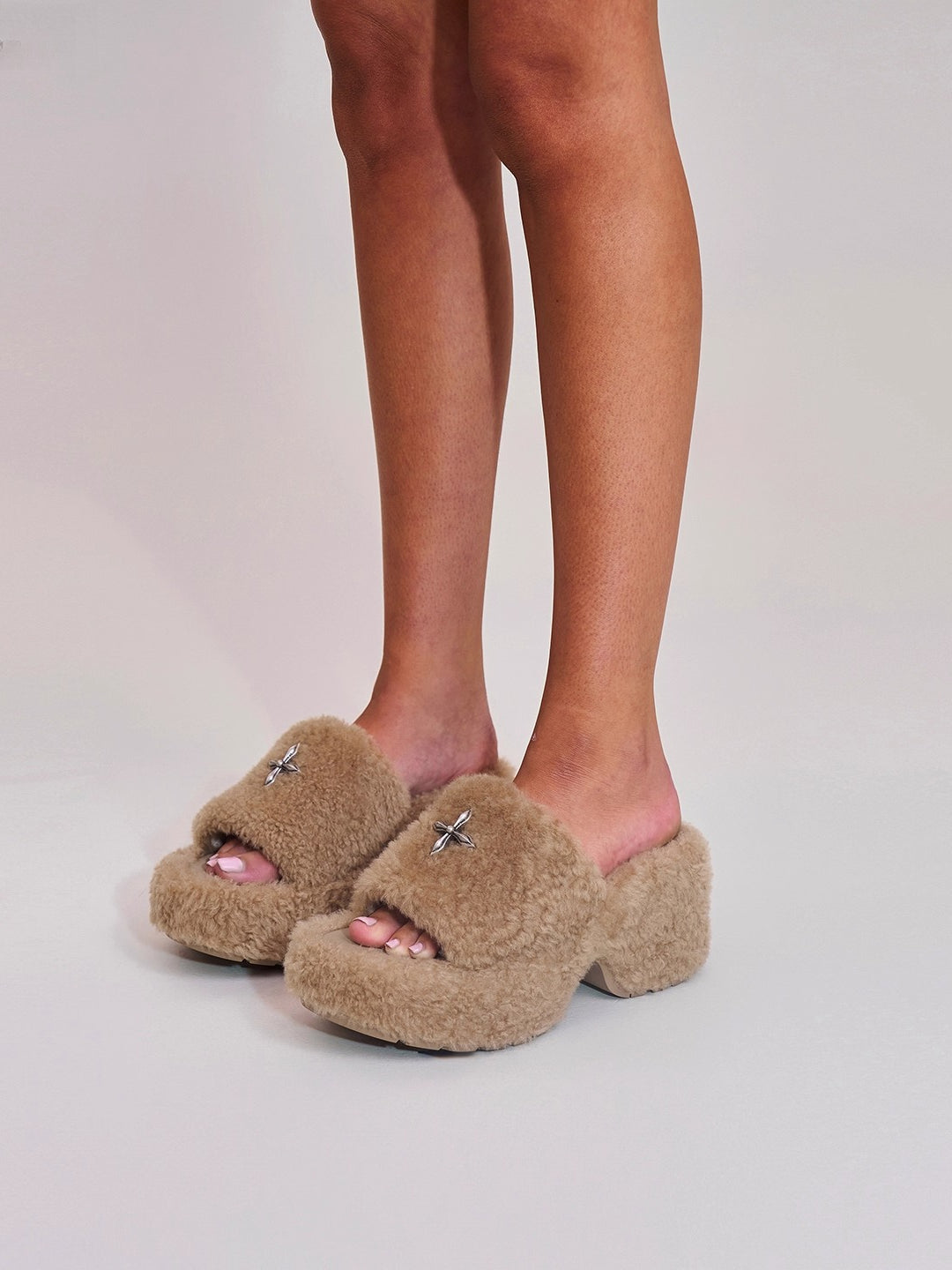 Cross Relic Shearling Heel Mules