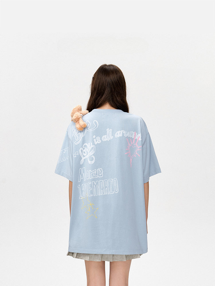 Graffiti Short Sleeve Loose Cotton T-shirt - CHINASQUAD