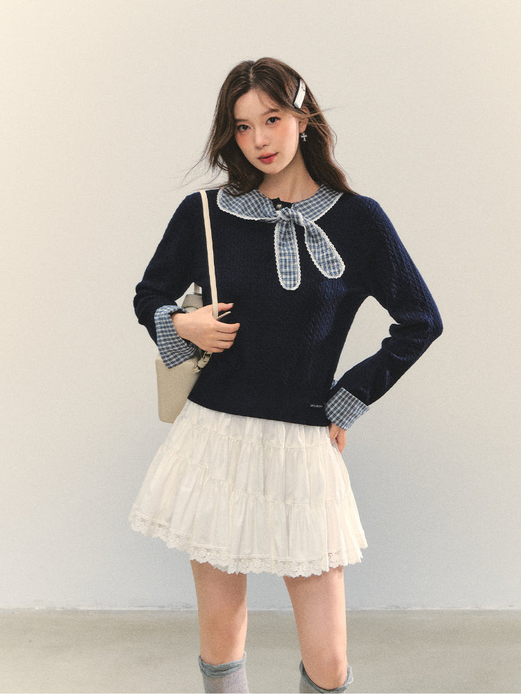 Cable Knit Checkered Sweater - CHINASQUAD
