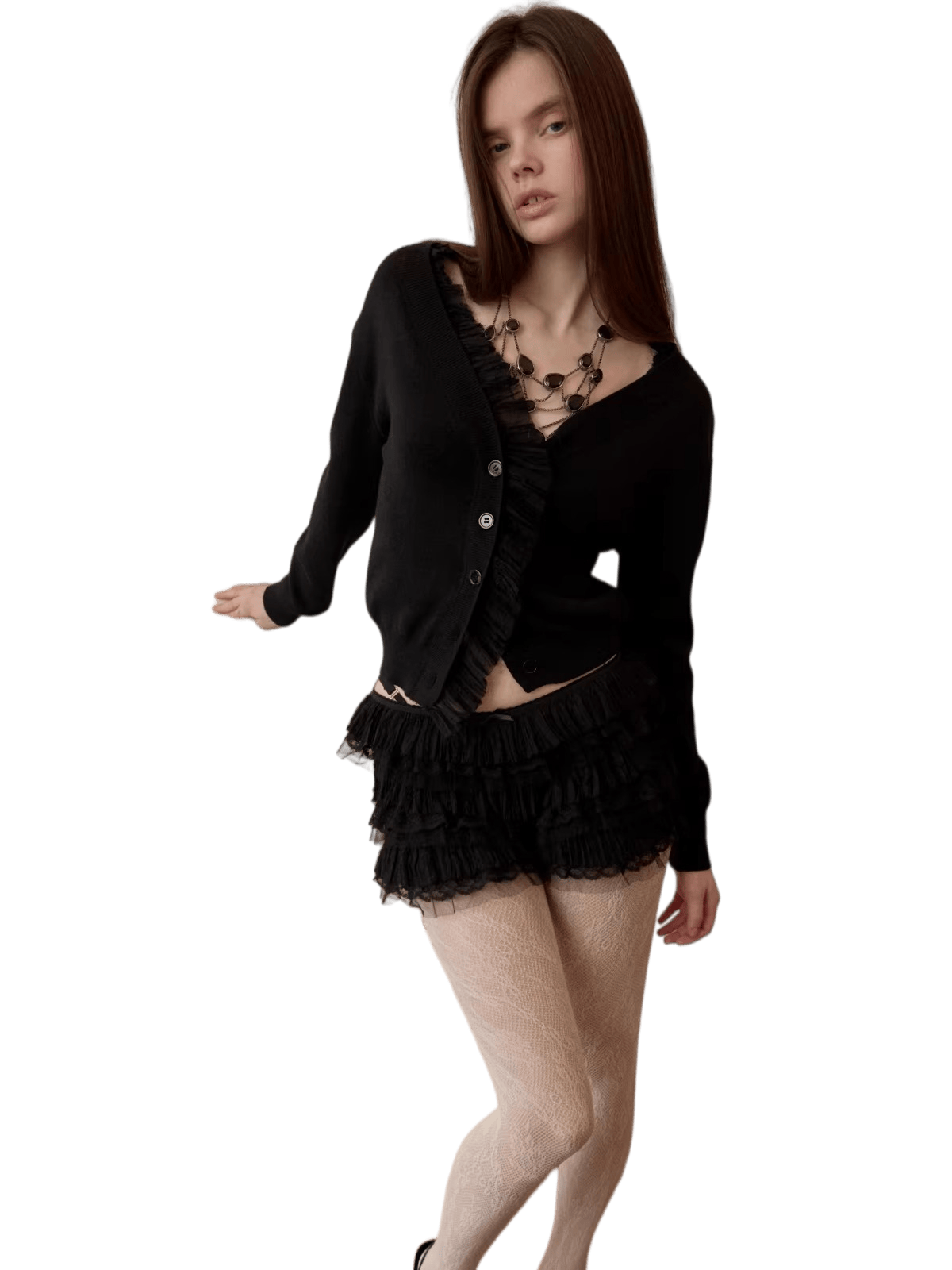 Ruched Trim Acetate-Blend Knit Cardigan