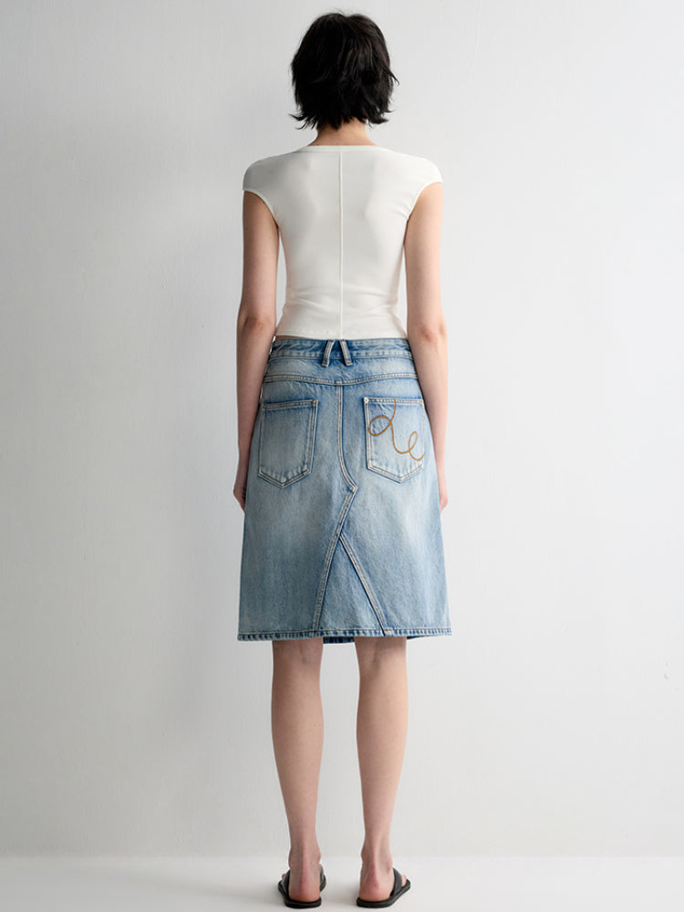 Deep U-Neck Ruffled Short Sleeve T-shirt