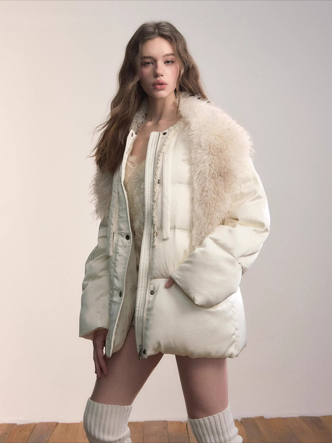 Textured Drawstring Down Puffer Jacket