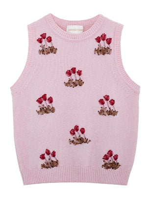 Pink & Blue Embroidered Knit Vest - CHINASQUAD
