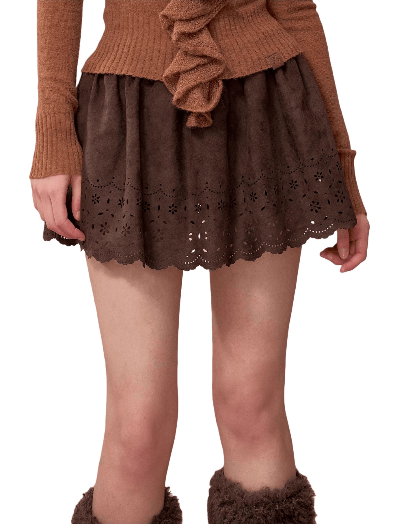 Suede-Touch Embroidered Mini Skirt