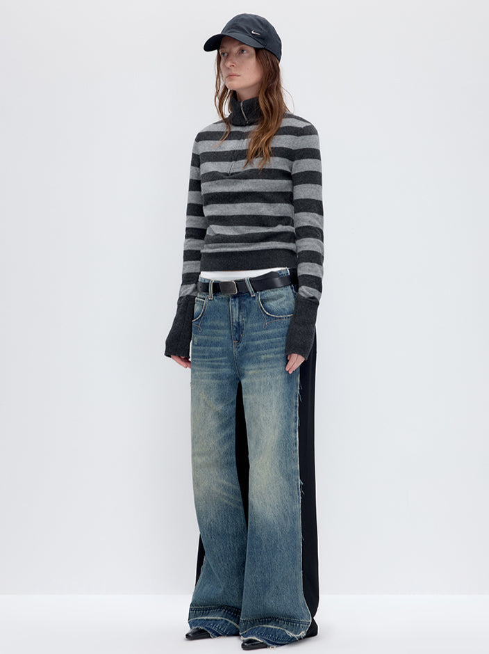 Striped Wool Blend Half-Zip Sweater - CHINASQUAD