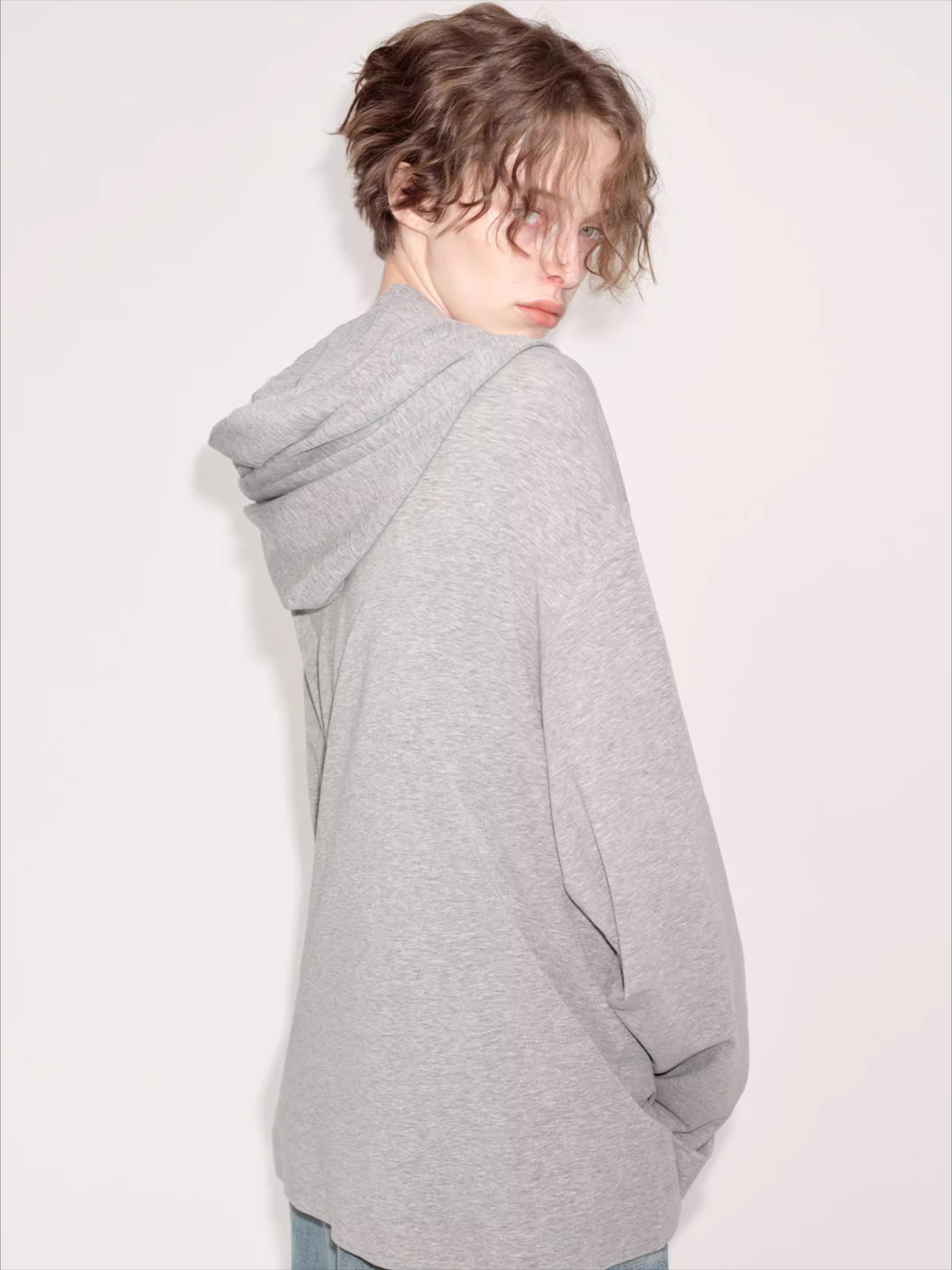 Relaxed Grey Hooded Long Sleeve Sweatshirt