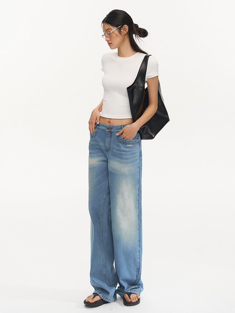 Water-Washed Low-Waist Loose Straight-Leg Pants - CHINASQUAD