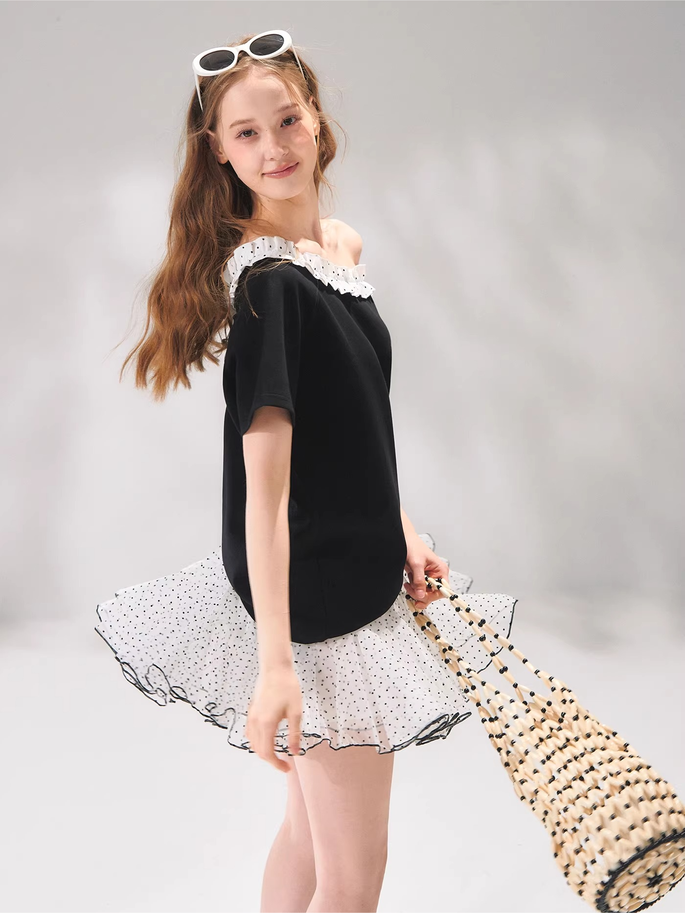 Flocked Polka Dot A-Line Tulle Mini Skirt