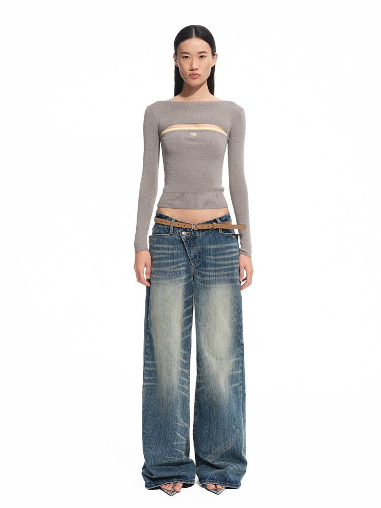 Washed Denim Low-waist Wide-leg Pants - CHINASQUAD