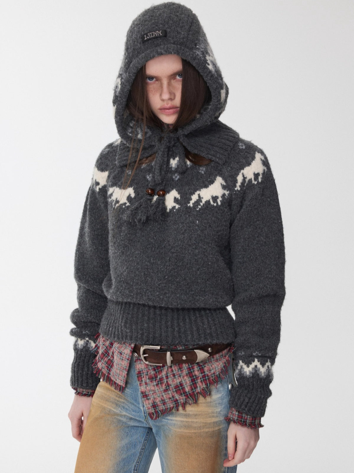 Fair Isle Pony Jacquard Knit Balaclava Hat