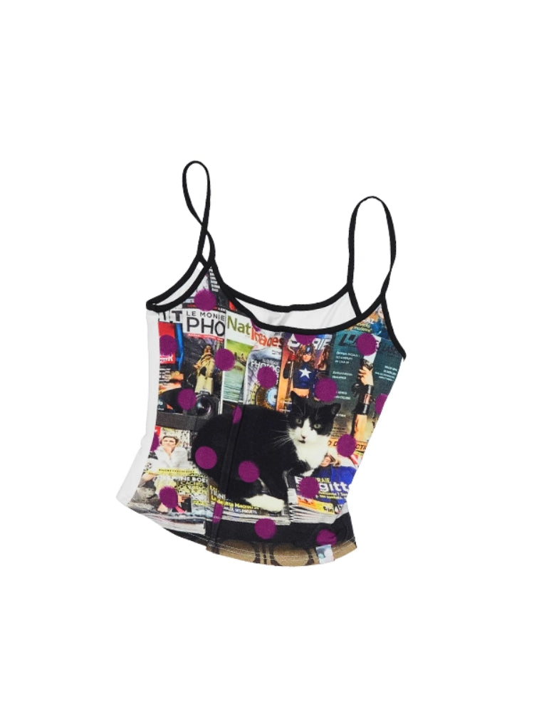 Polka Dot Cat Dog Color-Blocking Camisole - CHINASQUAD