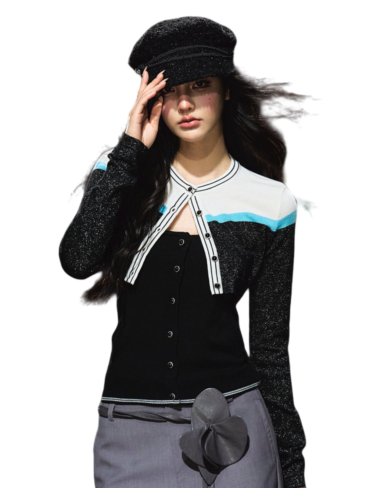 Sparkle Contrast Trim Knit Two-Piece Set - CHINASQUAD